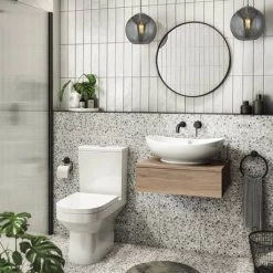 Arezzo Wall Hung Countertop Basin Shelf with Drawer - Rustic Oak - 600 x 450mm -Arezzo Bathroom Furniture Shop ABCTOK6 n d2 460