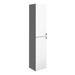 Arezzo Matt Grey Mirrored Wall Hung Tall Storage Cabinet with Brushed Brass Handles