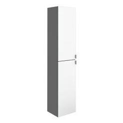 Arezzo Matt Grey Mirrored Wall Hung Tall Storage Cabinet with Chrome Handles