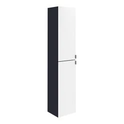 Arezzo Matt Blue Mirrored Wall Hung Tall Storage Cabinet with Chrome Handles