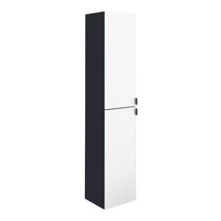 Arezzo Matt Blue Mirrored Wall Hung Tall Storage Cabinet with Matt Black Handles