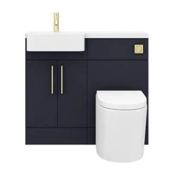 Arezzo 1000 Matt Blue Semi-Recessed Round Combination Vanity Unit (Brushed Brass Flush & Handles) -Arezzo Bathroom Furniture Shop AZ10BBB detail6 460