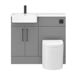 Arezzo 1000 Matt Grey Semi-Recessed Round Combination Vanity Unit (Matt Black Flush & Handles) -Arezzo Bathroom Furniture Shop AZ10GMB d6 460