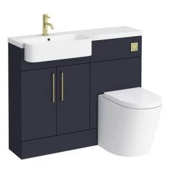 Arezzo 1100 Matt Blue Semi-Recessed Round Combination Vanity Unit (Brushed Brass Flush & Handles) 11 Arezzo 1100 Matt Blue Semi-Recessed Round Combination Vanity Unit (Brushed Brass Flush & Handles) -Arezzo Bathroom Furniture Shop AZ11BBB d7 460
