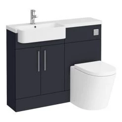 Arezzo 1100 Matt Blue Semi-Recessed Round Combination Vanity Unit (Chrome Flush & Handles) -Arezzo Bathroom Furniture Shop AZ11BCH n l 460