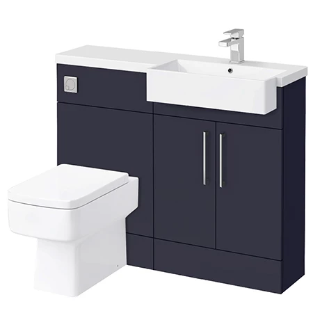 Arezzo 1100 Matt Blue Semi-Recessed Square Combination Vanity Unit (Chrome Flush & Handles) 1 Arezzo 1100 Matt Blue Semi-Recessed Square Combination Vanity Unit (Chrome Flush & Handles)