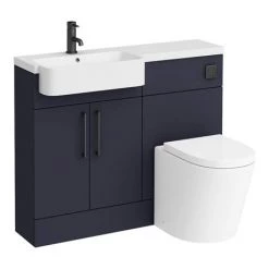 Arezzo 1100 Matt Blue Semi-Recessed Round Combination Vanity Unit (Matt Black Flush & Handles) -Arezzo Bathroom Furniture Shop AZ11BMB n d6 460