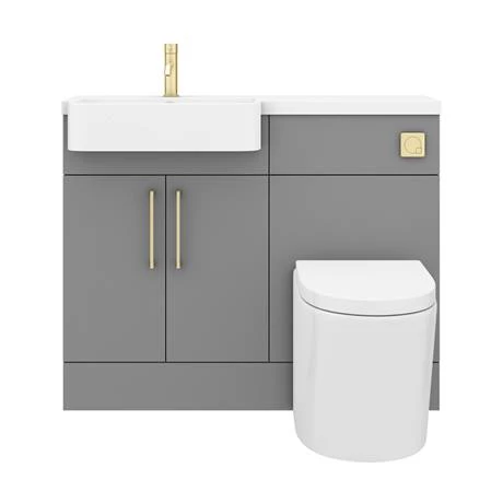 Arezzo 1100 Matt Grey Semi-Recessed Round Combination Vanity Unit (Brushed Brass Flush & Handles) 6 Arezzo 1100 Matt Grey Semi-Recessed Round Combination Vanity Unit (Brushed Brass Flush & Handles) - Image 6