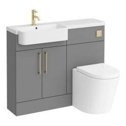 Arezzo 1100 Matt Grey Semi-Recessed Round Combination Vanity Unit (Brushed Brass Flush & Handles) 10 Arezzo 1100 Matt Grey Semi-Recessed Round Combination Vanity Unit (Brushed Brass Flush & Handles) -Arezzo Bathroom Furniture Shop AZ11GBB d6 460