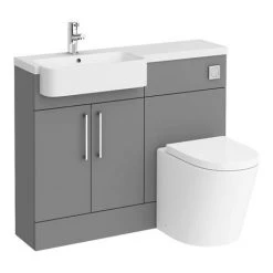Arezzo 1100 Matt Grey Semi-Recessed Round Combination Vanity Unit (Chrome Flush & Handles) -Arezzo Bathroom Furniture Shop AZ11GCH n d6 460