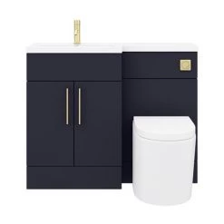 Arezzo 1100 Matt Blue Combination Furniture Pack (Brushed Brass Flush & Handles) -Arezzo Bathroom Furniture Shop AZ11LBB d6 460