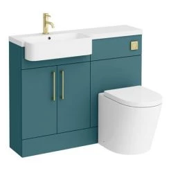 Arezzo 1100 Matt Green Semi-Recessed Round Combination Vanity Unit (Brushed Brass Flush & Handles) 11 Arezzo 1100 Matt Green Semi-Recessed Round Combination Vanity Unit (Brushed Brass Flush & Handles) -Arezzo Bathroom Furniture Shop AZ11TGBB n d6 460