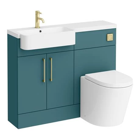 Arezzo 1100 Matt Green Semi-Recessed Round Combination Vanity Unit (Brushed Brass Flush & Handles) 6 Arezzo 1100 Matt Green Semi-Recessed Round Combination Vanity Unit (Brushed Brass Flush & Handles) - Image 6