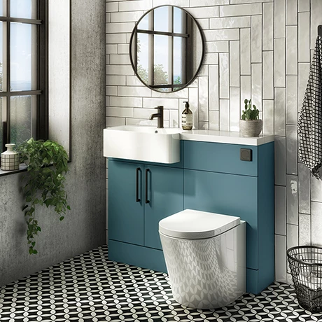 Arezzo 1100 Matt Green Semi-Recessed Round Combination Vanity Unit (Matt Black Flush & Handles) 1 Arezzo 1100 Matt Green Semi-Recessed Round Combination Vanity Unit (Matt Black Flush & Handles)