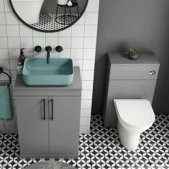 Arezzo 600 Grey Floor Standing Unit with Green Rectangular Counter Top Basin + Toilet Pack