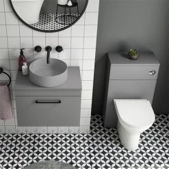Arezzo 600 Grey Wall Hung Unit with Grey Round Counter Top Basin + Toilet Pack