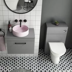 Arezzo 600 Grey Wall Hung Unit with Pink Round Counter Top Basin + Toilet Pack