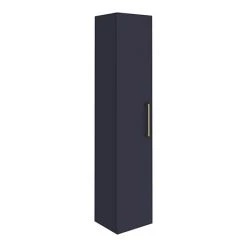 Arezzo Matt Blue Wall Hung Tall Storage Cabinet with Brushed Brass Handle