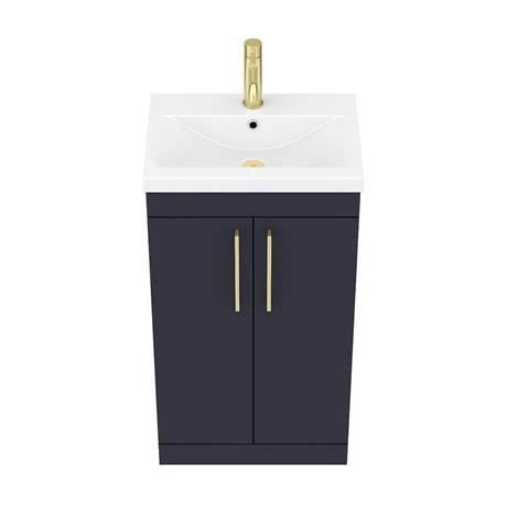 Arezzo 500 Matt Blue Floor Standing Vanity Unit with Brushed Brass Handles 6 Arezzo 500 Matt Blue Floor Standing Vanity Unit with Brushed Brass Handles - Image 6