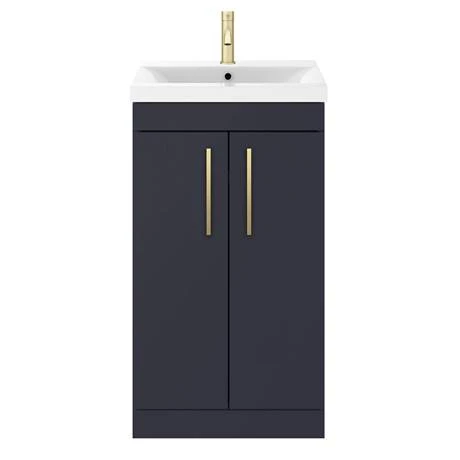 Arezzo 500 Matt Blue Floor Standing Vanity Unit with Brushed Brass Handles 4 Arezzo 500 Matt Blue Floor Standing Vanity Unit with Brushed Brass Handles - Image 4