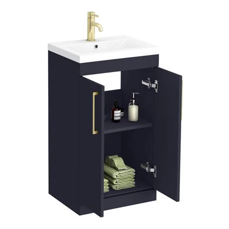 Arezzo 500 Matt Blue Floor Standing Vanity Unit with Brushed Brass Handles 5 Arezzo 500 Matt Blue Floor Standing Vanity Unit with Brushed Brass Handles - Image 5