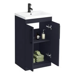 Arezzo 500 Matt Blue Floor Standing Vanity Unit with Matt Black Handles -Arezzo Bathroom Furniture Shop AZB5FSVBK d4 460