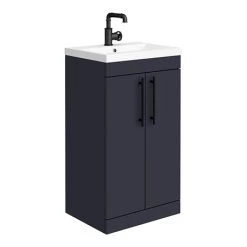 Arezzo Floor Standing Vanity Unit - Matt Blue - 500mm with Industrial Style Black Handles