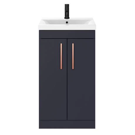 Arezzo 500 Matt Blue Floor Standing Vanity Unit with Rose Gold Handles 3 Arezzo 500 Matt Blue Floor Standing Vanity Unit with Rose Gold Handles - Image 3