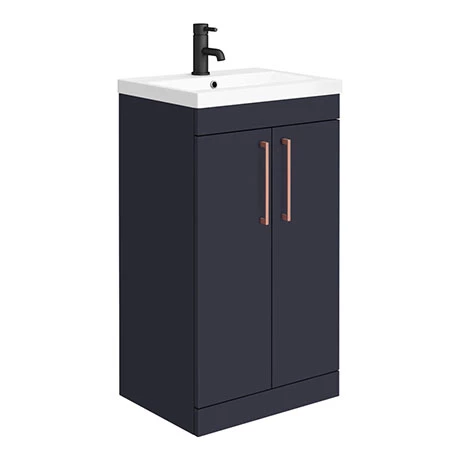 Arezzo 500 Matt Blue Floor Standing Vanity Unit with Rose Gold Handles 1 Arezzo 500 Matt Blue Floor Standing Vanity Unit with Rose Gold Handles