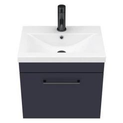 Arezzo 500 Matt Blue Wall Hung 1-Drawer Vanity Unit with Matt Black Handle -Arezzo Bathroom Furniture Shop AZB5WHVBK D5 460