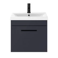 Arezzo 500 Matt Blue Wall Hung 1-Drawer Vanity Unit with Matt Black Handle -Arezzo Bathroom Furniture Shop AZB5WHVBK d3 460