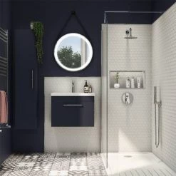 Arezzo Wall Hung Vanity Unit - Matt Blue - 500mm with Industrial Style Chrome Handle -Arezzo Bathroom Furniture Shop AZB5WHVCHIS d3 460