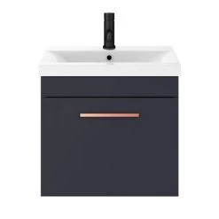 Arezzo 500 Matt Blue Wall Hung 1-Drawer Vanity Unit with Rose Gold Handle 8 Arezzo 500 Matt Blue Wall Hung 1-Drawer Vanity Unit with Rose Gold Handle -Arezzo Bathroom Furniture Shop AZB5WHVRG d3 460