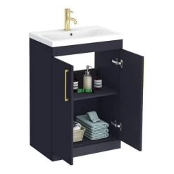 Arezzo 600 Matt Blue Floor Standing Vanity Unit with Brushed Brass Handles -Arezzo Bathroom Furniture Shop AZB6FSVBB D5 460