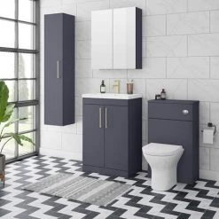 Arezzo 600 Matt Blue Floor Standing Vanity Unit with Brushed Brass Handles -Arezzo Bathroom Furniture Shop AZB6FSVBB d4 460