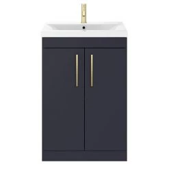 Arezzo 600 Matt Blue Floor Standing Vanity Unit with Brushed Brass Handles -Arezzo Bathroom Furniture Shop AZB6FSVBB nd1 460