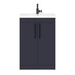 Arezzo Floor Standing Vanity Unit - Matt Blue - 600mm with Industrial Style Black Handles -Arezzo Bathroom Furniture Shop AZB6FSVBKIS d4 460