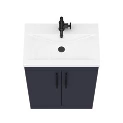 Arezzo Floor Standing Vanity Unit - Matt Blue - 600mm with Industrial Style Black Handles -Arezzo Bathroom Furniture Shop AZB6FSVBKIS d5 460