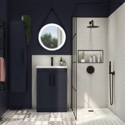 Arezzo Floor Standing Vanity Unit - Matt Blue - 600mm with Industrial Style Black Handles -Arezzo Bathroom Furniture Shop AZB6FSVBKIS d3 460