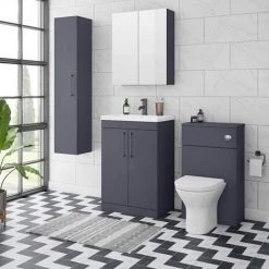 Arezzo 600 Matt Blue Floor Standing Vanity Unit with Matt Black Handles -Arezzo Bathroom Furniture Shop AZB6FSVBK d3 460
