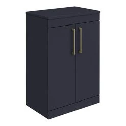 Arezzo Floor Standing Countertop Vanity Unit - Matt Blue - 600mm with Brushed Brass Handles