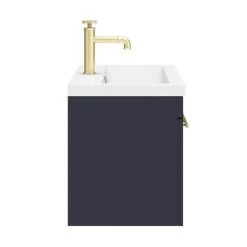 Arezzo Wall Hung Vanity Unit - Matt Blue - 600mm with Industrial Style Brushed Brass Handle -Arezzo Bathroom Furniture Shop AZB6WHVBBIS d6 460