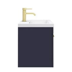 Arezzo 600 Matt Blue Wall Hung 1-Drawer Vanity Unit with Brushed Brass Handle -Arezzo Bathroom Furniture Shop AZB6WHVBB D5 460