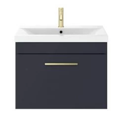 Arezzo 600 Matt Blue Wall Hung 1-Drawer Vanity Unit with Brushed Brass Handle -Arezzo Bathroom Furniture Shop AZB6WHVBB d1 460