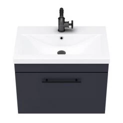 Arezzo Wall Hung Vanity Unit - Matt Blue - 600mm with Industrial Style Black Handle -Arezzo Bathroom Furniture Shop AZB6WHVBKIS d5 460