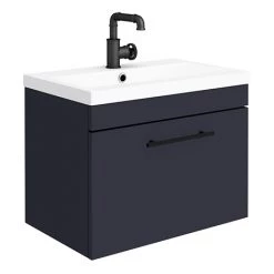 Arezzo Wall Hung Vanity Unit - Matt Blue - 600mm with Industrial Style Black Handle