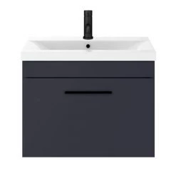 Arezzo 600 Matt Blue Wall Hung 1-Drawer Vanity Unit with Matt Black Handle -Arezzo Bathroom Furniture Shop AZB6WHVBK d6 460