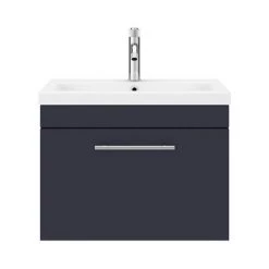 Arezzo Wall Hung Vanity Unit - Matt Blue - 600mm with Industrial Style Chrome Handle -Arezzo Bathroom Furniture Shop AZB6WHVCHIS d4 460