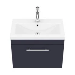 Arezzo Wall Hung Vanity Unit - Matt Blue - 600mm with Industrial Style Chrome Handle -Arezzo Bathroom Furniture Shop AZB6WHVCHIS d5 460