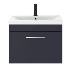 Arezzo 600 Matt Blue Wall Hung 1-Drawer Vanity Unit with Chrome Handle -Arezzo Bathroom Furniture Shop AZB6WHVCH D4N 460